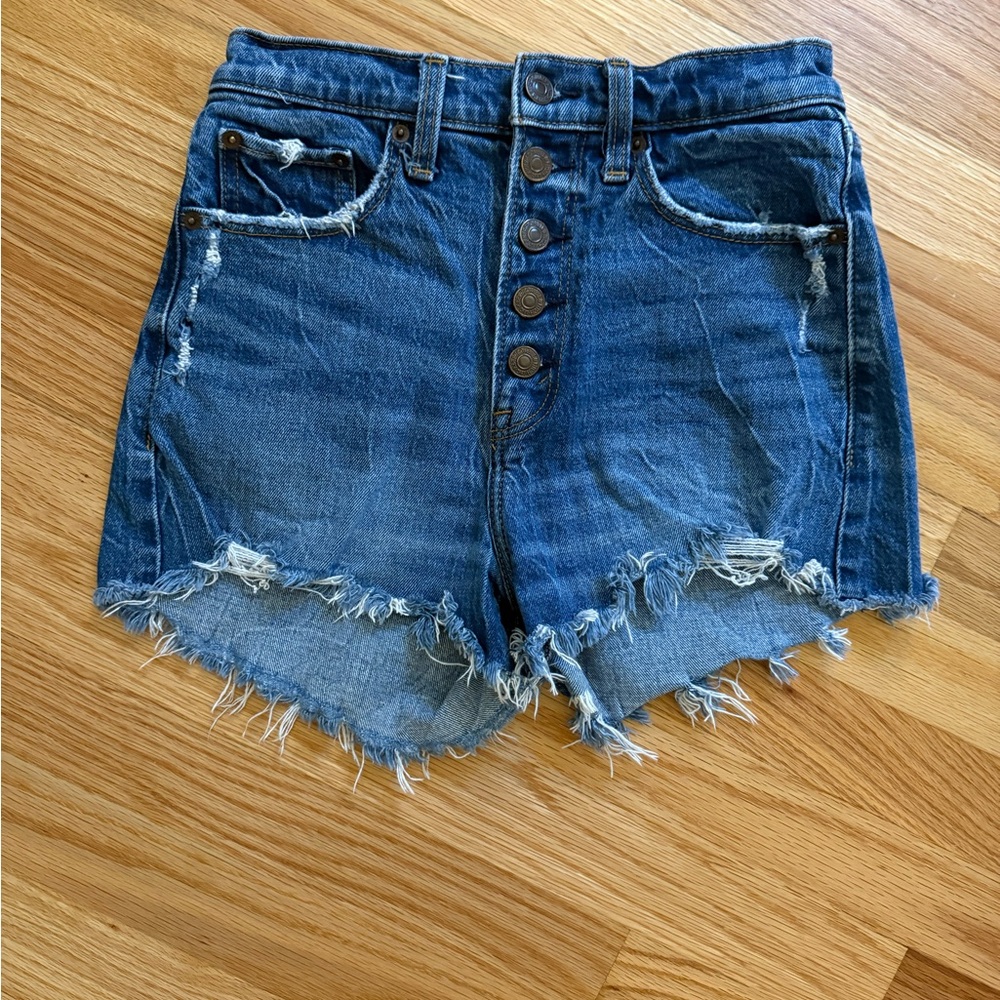 Abercrombie & Fitch Blue Jean Shorts Distressed High-Waisted